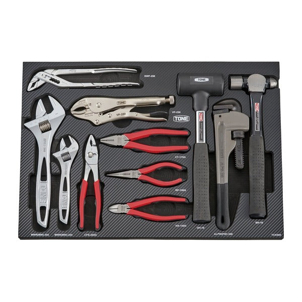 [メーカー直送品] TONE 整備用工具セット ツールキャビネットセット シルバー 72点 6.35sq. 12.7sq. ローラーキャビネットWS207採用 カーボン調トレー付 (TCS911SV)(4953488428056) トネ