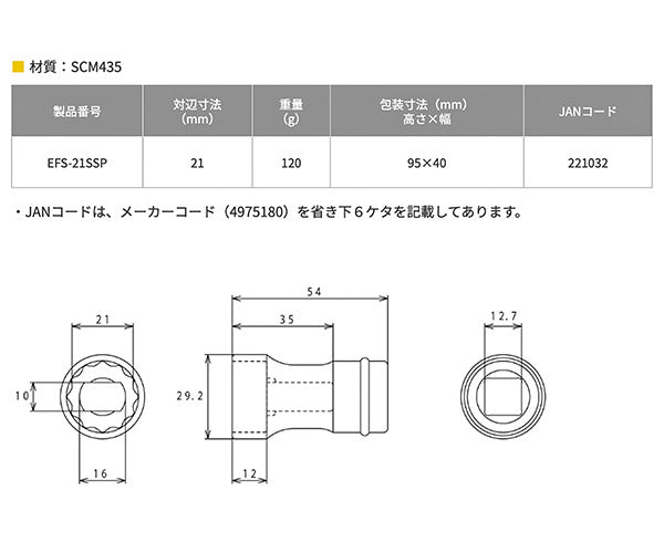 TOP EFS-21SSP インパクトレンチ用フォームタイソケット トップ工業