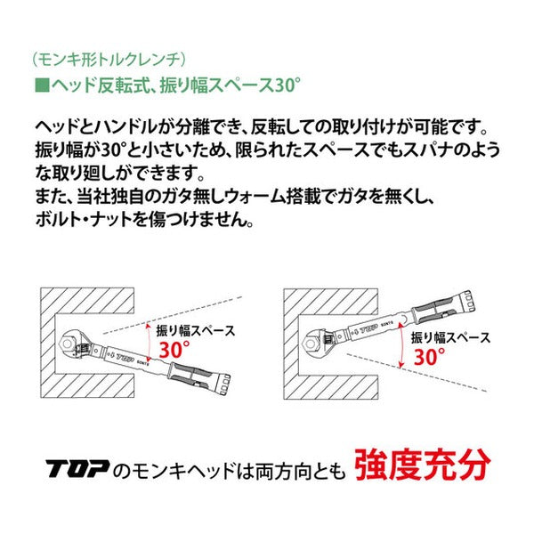 TOP ヘッド反転式モンキ形グリップ付トルクレンチ 調整範囲40～200N・m トルク管理 (HY-200NTG)(4975180375926)トップ工業