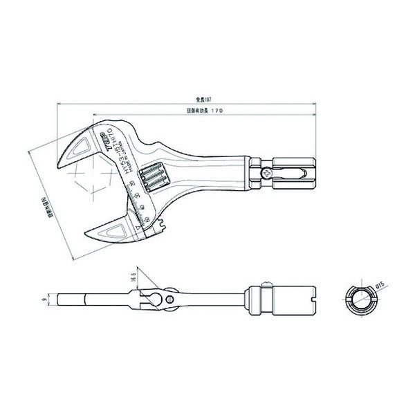 TOP 配管継手用モンキ形トルクヘッド(適用トルクハンドルT-100NTL170) 交換ヘッド (HY53-15TH170)(4975180371430)トップ工業