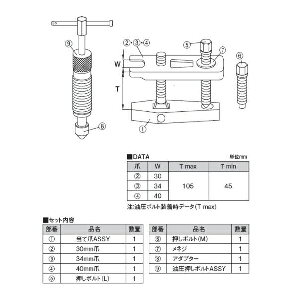 KOTO TRH-3040 大型用タイロットエンドプーラー 2ton~大型トラックのタイロッドの抜き取り工具 江東産業