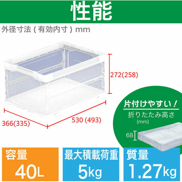 TRUSCO TRL-S40TM オリコン 薄型軽量折りたたみコンテナ４０Ｌ 透明(4550414313112) トラスコ中山