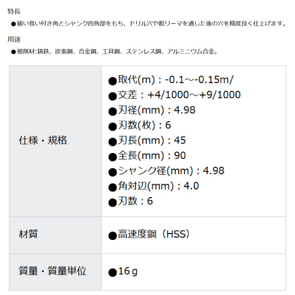 TRUSCO ハンドリーマ4.98mm HR4.98 トラスコ