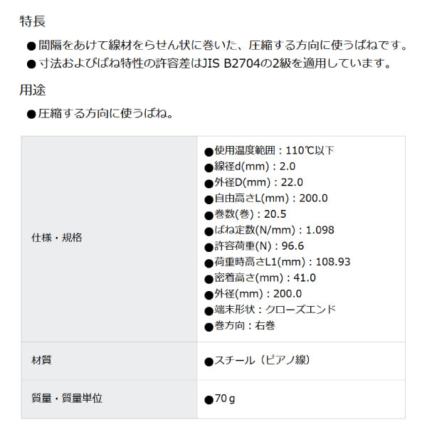 TRUSCO スチール圧縮コイルバネ D22Xd2XL200(2個入リ) TST66259 トラスコ