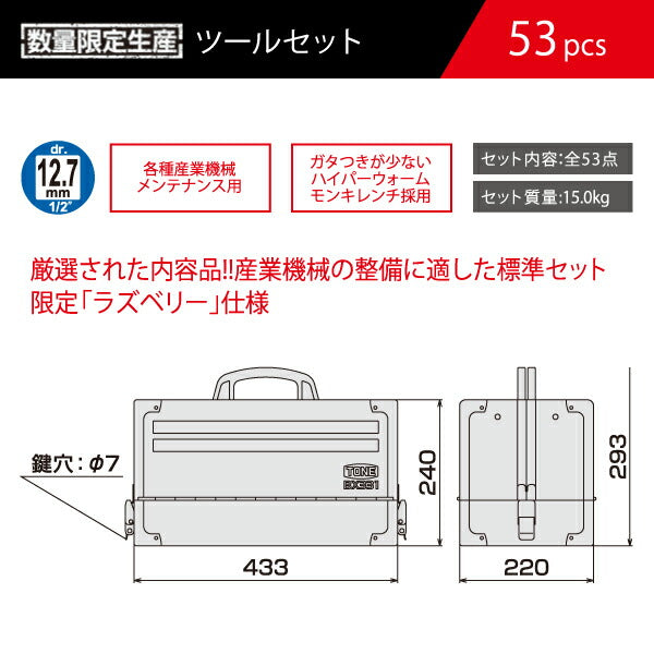 TONE トネ 53点工具セット TSS4331RB ラズベリー ツールセット 12.7sq