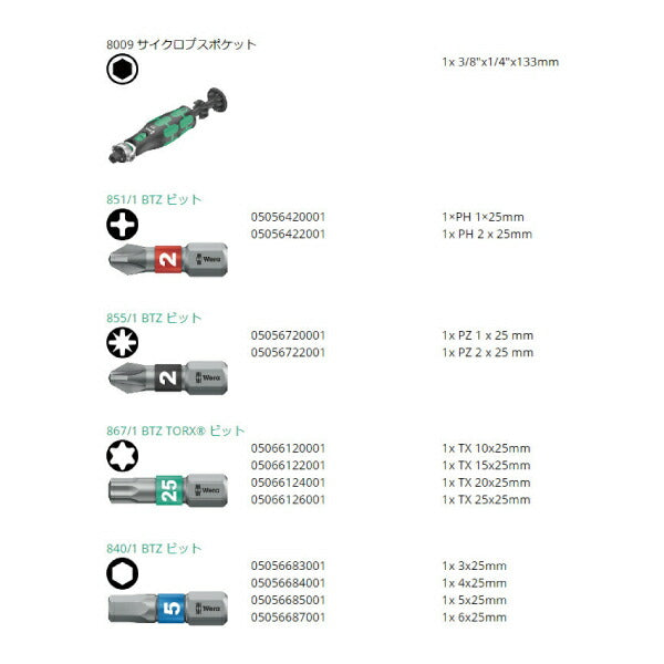 日本正規品 Wera 004280 8009 Zyklop ポケットツールセット 13点セット 9.5mm首振りラチェット&6.35mm 12ピースビット 05004280001 ヴェラ ベラ