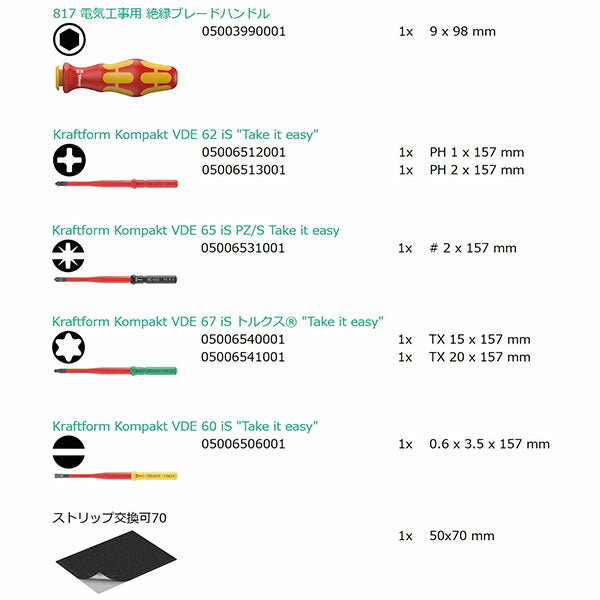 日本正規品 ヴェラ 差替式絶縁ブレードセット 7点 (006603)(4013288229687) ベラ Wera