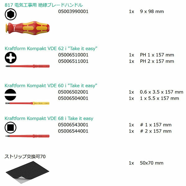 日本正規品 ヴェラ 差替式絶縁ブレードセット 6点 (006604)(4013288229892) ベラ Wera