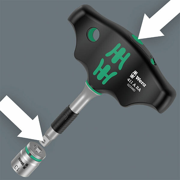 ◇ヴェラ(wera) 1/4DR T型ラチェットドライバーソケット  411ARA 023460【所沢店】 日本正規品 ヴェラ T型ラチェットドライバーハンドル 1/4HEX/45mm