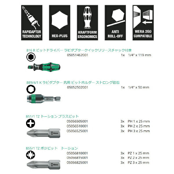 日本正規品 Wera 057113 Kraftform Kompakt 70 1/4SQ 特殊ドライバービットセット 32点セット 05057113001 ヴェラ ベラ