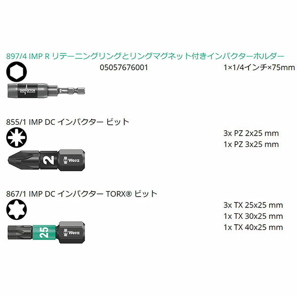 日本正規品 ヴェラ ドライバービットセット(ホルダー付･インパクト用) (057683)(4013288156761) ベラ Wera