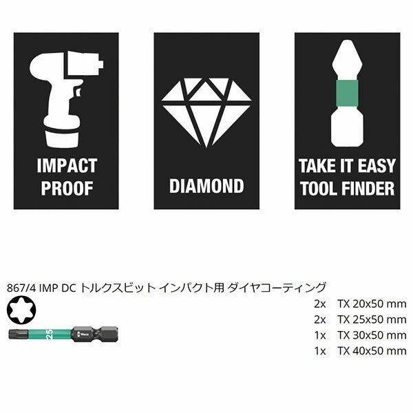 日本正規品 ヴェラ 6本Torxドライバービット(ダイヤコート･インパクト) (057693)(4013288157744) ベラ Wera