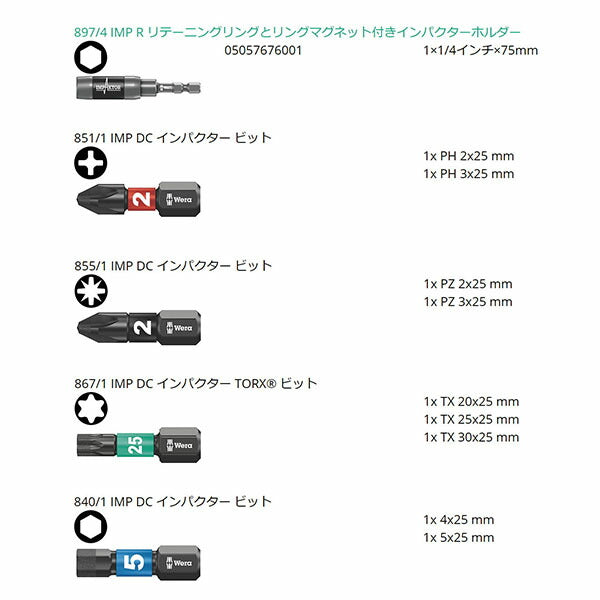 日本正規品 ヴェラ 10本組ドライバービット(インパクト用) (073980)(4013288158574) ベラ Wera