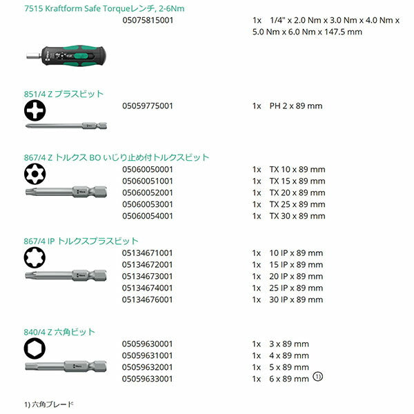 日本正規品 ヴェラ 1/4DRトルクドライバーセット2.0-6.0Nm 16PCS (075851)(4013288228338) ベラ Wera