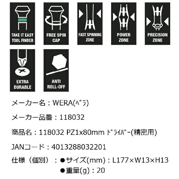 日本正規品 Wera 118032 2055 PZ ブラックポイント早回し精密ポジドライバー 先端サイズPZ1 05118032001 ヴェラ ベラ