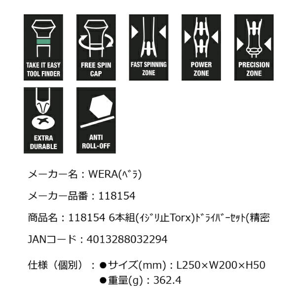 日本正規品 Wera 118154 2067/6 TORX 精密ドライバーセット6本組 ラック付き いじり止めトルクスドライバー 05118154001 ヴェラ ベラ