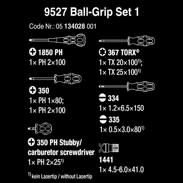 11月の特価品】日本正規品 Wera 限定品 134028 9527 ボールグリップセット 9点セット ドライバーセット 05134028