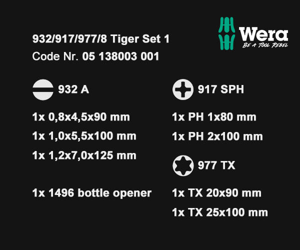 [26SS新商品] 日本正規品 Wera 貫通ドライバーセット 7本組 タイガー 数量限定 フィンランド限定モデル 叩ける プラス マイナス トルクス 壁掛けホルダー 栓抜き付 (138003)(4013288219060) ヴェラ ベラ
