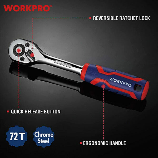 ワークプロ 3/8DR ラチェットハンドル クイックリリース 72T (WP271011