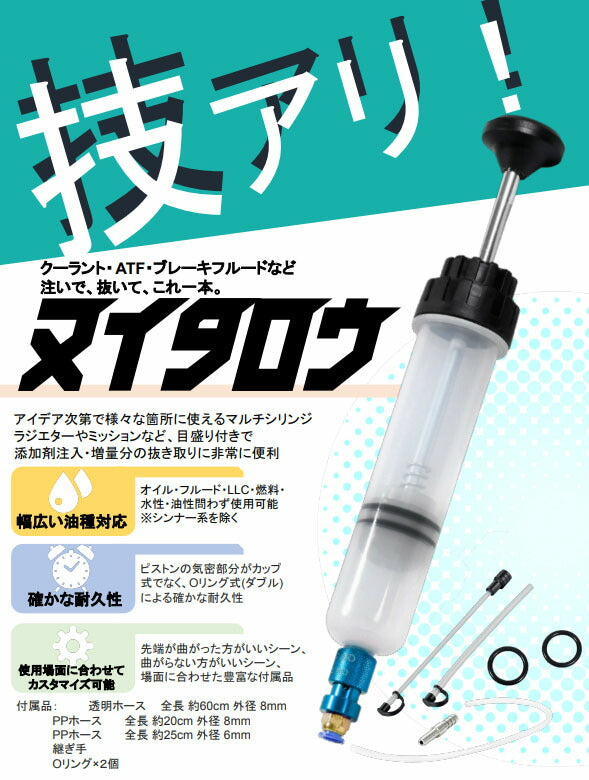 [26SS新商品] ワザアリツールズ ヌイタロウ WZT-101 マルチシリンジ 200mL 添加剤注入 フルード抜き取り (4582240836312) MOBILY