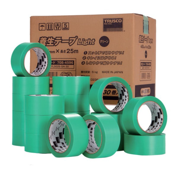 TRUSCO 養生テープ Light グリーン 50mm×25m 30巻入り まとめ買い (YL5025-GN-30)(4550414300785) トラスコ中山