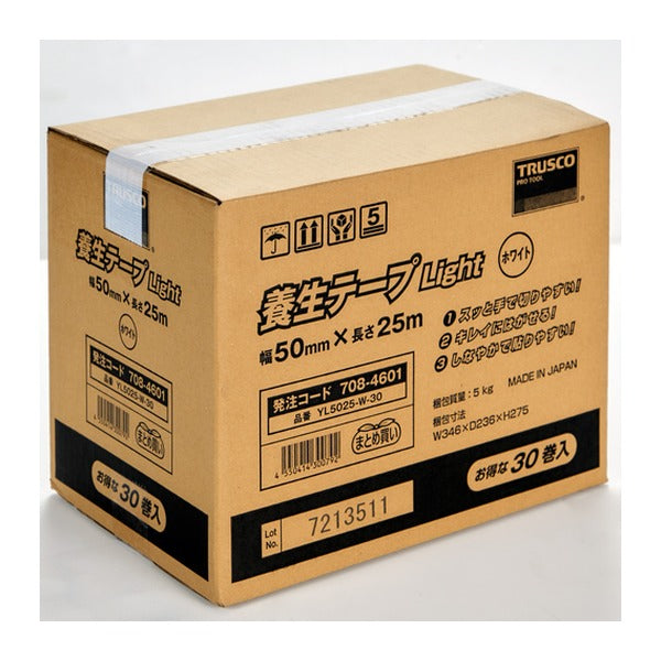 TRUSCO 養生テープ Light ホワイト 50mm×25m 30巻入り まとめ買い (YL5025-W-30)(4550414300792) トラスコ中山