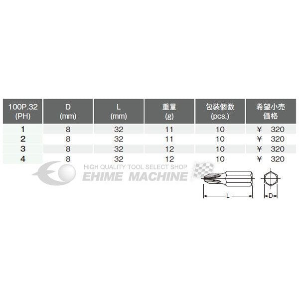 コーケン プラスビット 単品 5/16''(8mm)タイプ 100P.32-3 Ko-ken 工具