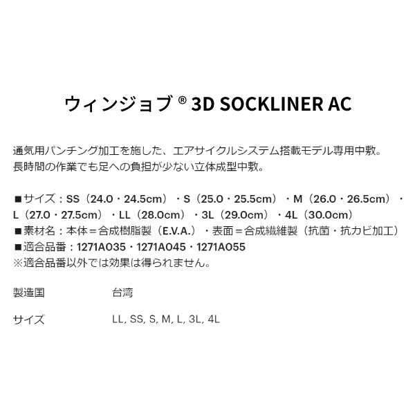 アシックス ウィンジョブ3Ｄ SOCKLINER AC 1273A074.001 エアサイクルシステム搭載モデル専用中敷 インナーソール インソール ASICS