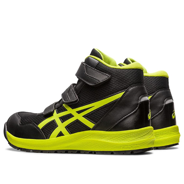 [新作] アシックス 安全靴 ウィンジョブ CP216 ブラック×ネオンライム （1273A076.001） ASICS おしゃれ かっこいい 作業靴 スニーカー 黒 黄緑 3E ミッドカット ハイカット