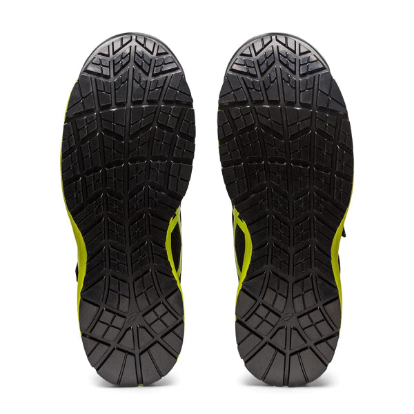 [新作] アシックス 安全靴 ウィンジョブ CP216 ブラック×ネオンライム （1273A076.001） ASICS おしゃれ かっこいい 作業靴 スニーカー 黒 黄緑 3E ミッドカット ハイカット