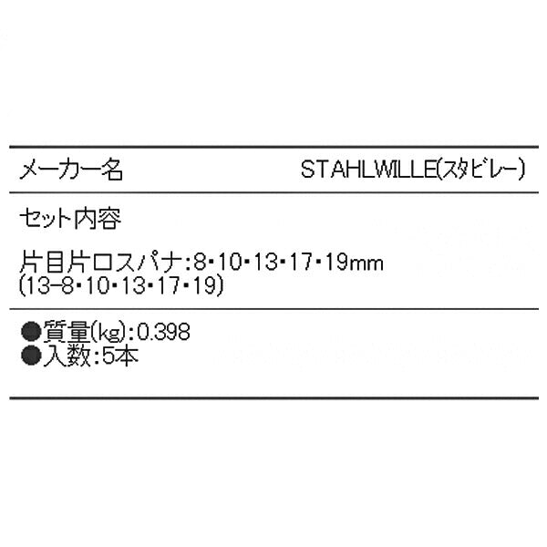 【5月の特価品】STAHLWILLE 13/5 片目片口スパナセット 5本セット スタビレー