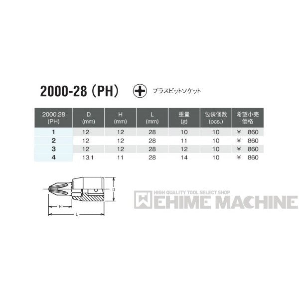 コーケン 2000-28(PH)1 6.3sq. ハンドソケット プラスビットソケット Ko-ken 工具