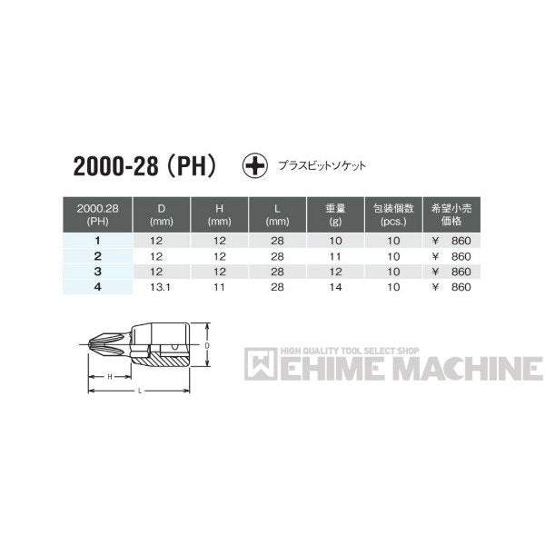 コーケン 2000-28(PH)2 6.3sq. ハンドソケット プラスビットソケット Ko-ken 工具