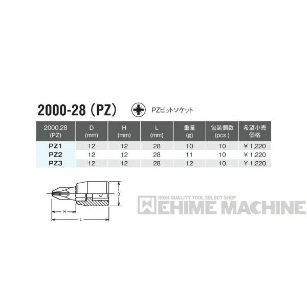 コーケン 2000-28(PZ)2 6.3sq. ハンドソケット PZビットソケット Ko-ken 工具