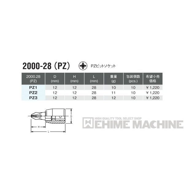コーケン 2000-28(PZ)3 6.3sq. ハンドソケット PZビットソケット Ko-ken 工具