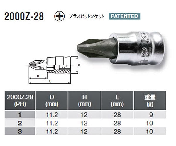 コーケン Z-EAL 6.3sq. プラスビットソケット 2000Z-28-3 Ko-ken 工具