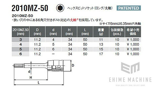コーケン Z-EAL 6.3sq. ヘックスビットソケット ロング/丸軸 2010MZ-50