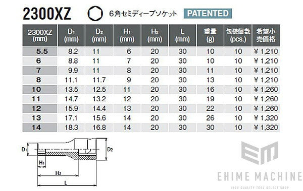 コーケン Z-EAL 6.3sq. 6角 セミディープソケット 2300XZ13 Ko-ken 工具