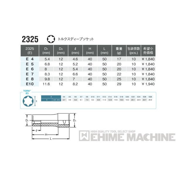 コーケン 2325-E7 6.3sq. ハンドソケット トルクスディープソケット Ko