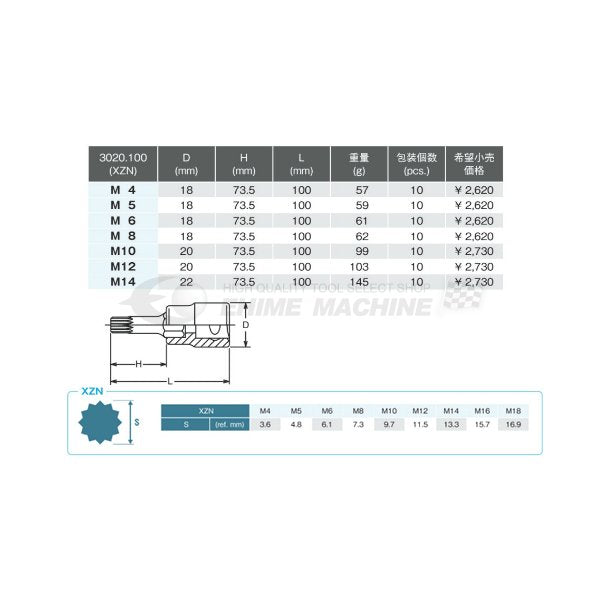 コーケン 3020-100-M6 9.5sq. ハンドソケット 3重4角ビットソケット Ko-ken 工具