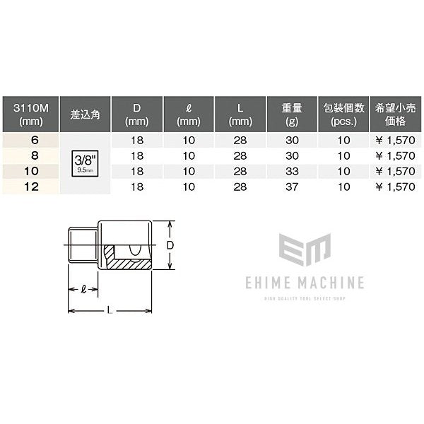 コーケン 9.5sq. ドレンプラグソケット 3110M-8 Ko-ken 工具