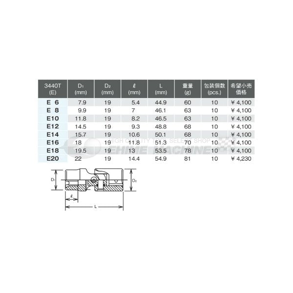 コーケン 3440T-E12 9.5sq. ハンドソケット トルクスユニバーサルソケット Ko-ken 工具