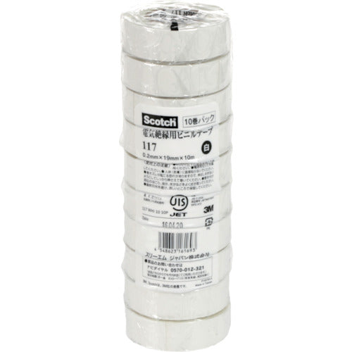 3M ビニールテープ 117 白 19mmX10m 10巻入り 117WHI1010P スリーエム