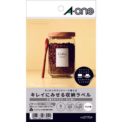 3M エーワン キレイにみせる収納ラベル インクジェット マット紙 白 A6 4面 1袋(5シート入) 27704 スリーエム