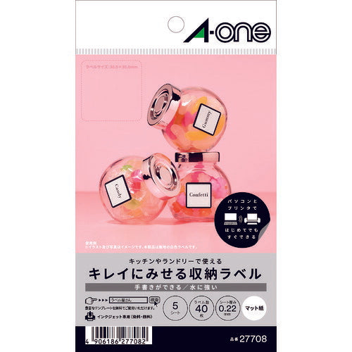 3M エーワン キレイにみせる収納ラベル インクジェット マット紙 白 A6 8面 1袋(5シート入) 27708 スリーエム