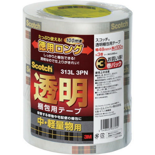 3M 透明梱包用テープ 48mmX100m 3巻パック 313L3PN スリーエム