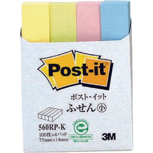 3M ポスト･イット 75X14mm 100枚X4パッド 4色混色 560RP-K スリーエム