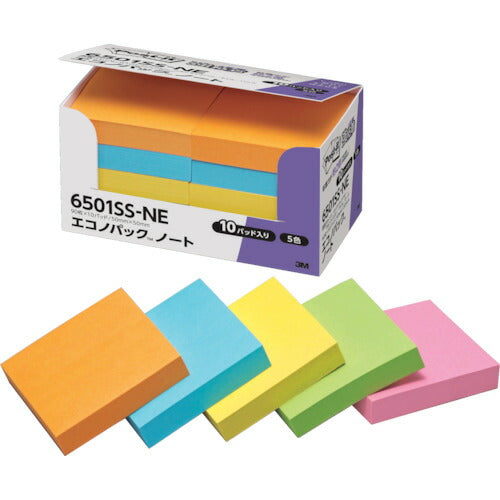 3M ポスト･イット 強粘着 50X50mm 90枚X10パッド 5色混色 6501SS-NE スリーエム