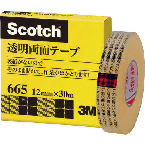 3M 透明両面テ-プ ライナーなし 12mmX30m 巻芯径25mm 665-1-12 スリーエム