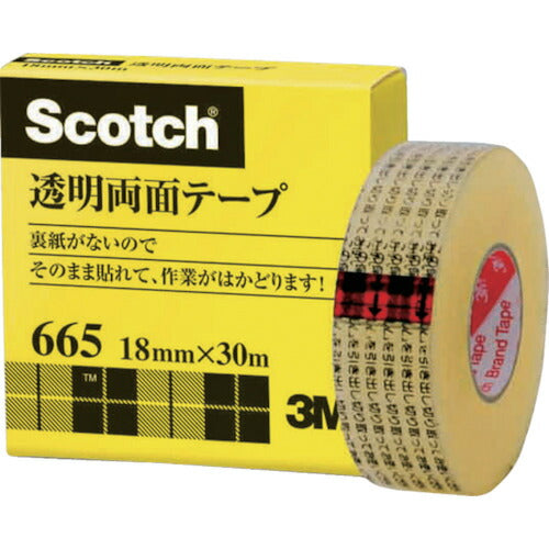 3M 透明両面テ-プ ライナーなし 18mmX30m 巻芯径25mm 665-1-18 スリーエム